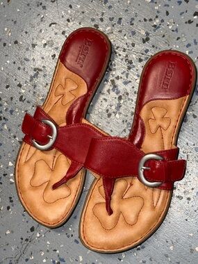 Born Burgundy Leather Thong Sandals with Buckles